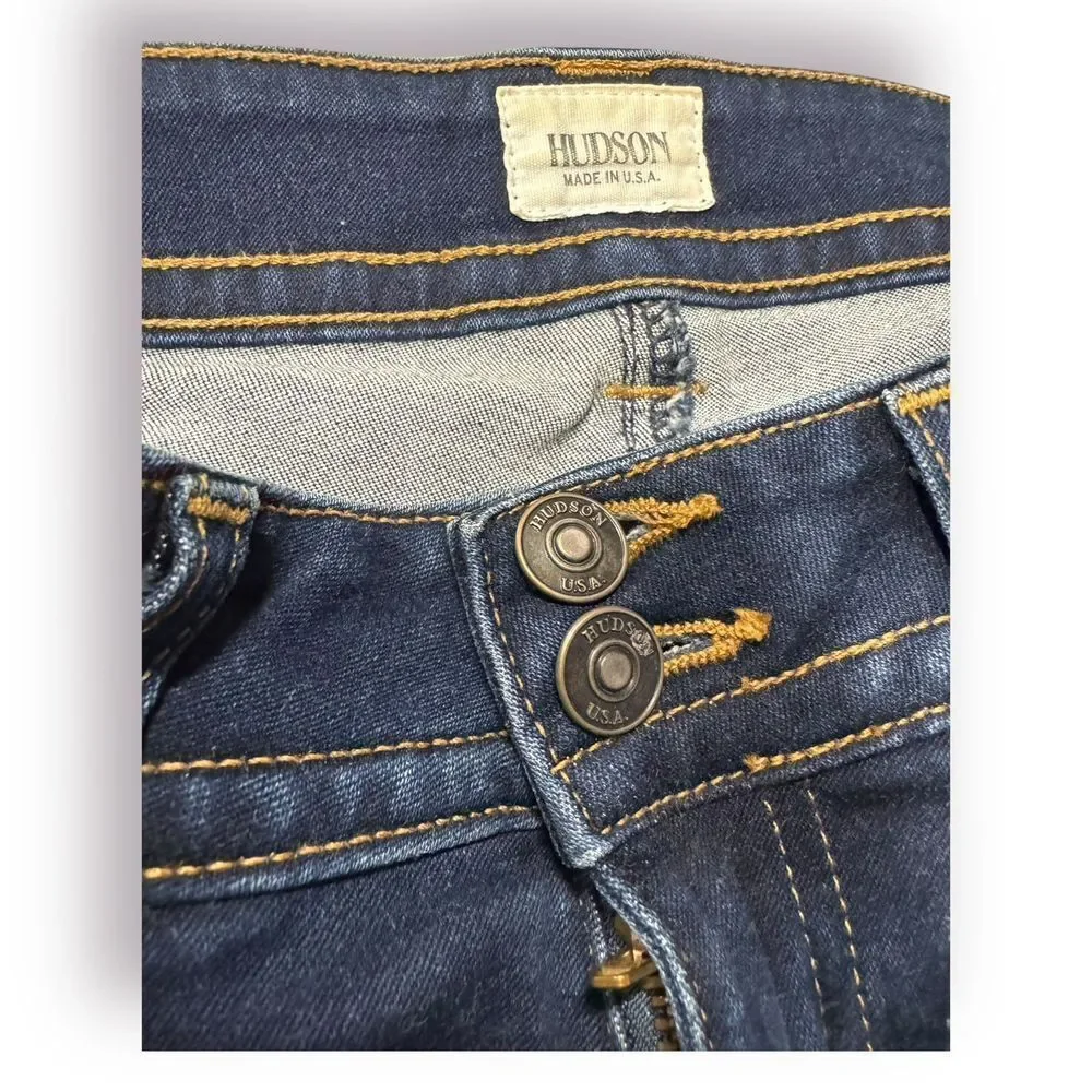 Hudson Womens‎ Flap Pocket Jeans Low Rise Size 26 Dark Blue Wash Y2K Cropped